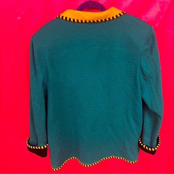 EPB Easy Eleanor P Brenner vintage dark teal and yellow striped heart blazer - Picture 7 of 8